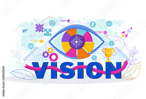 Word vision typographic concept. Trendy flat vector style illustration.