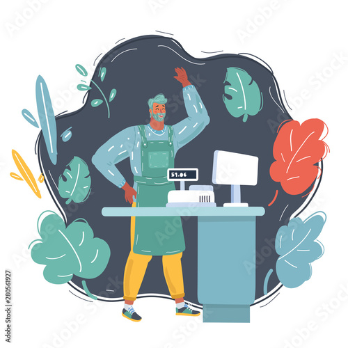 Cashier behind cashier counter in the supermarket