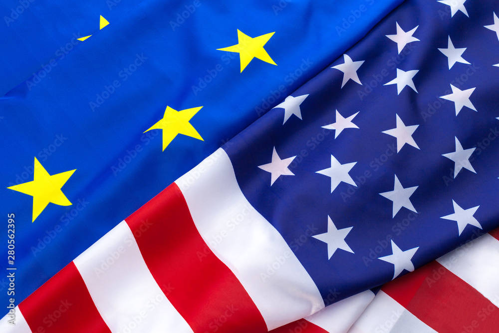 Fototapeta premium European union and american flag. Business and politics concept