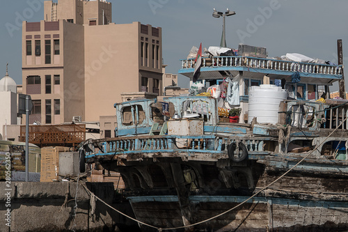 Photography Large boat used for storage in the Deira old town, Dubai