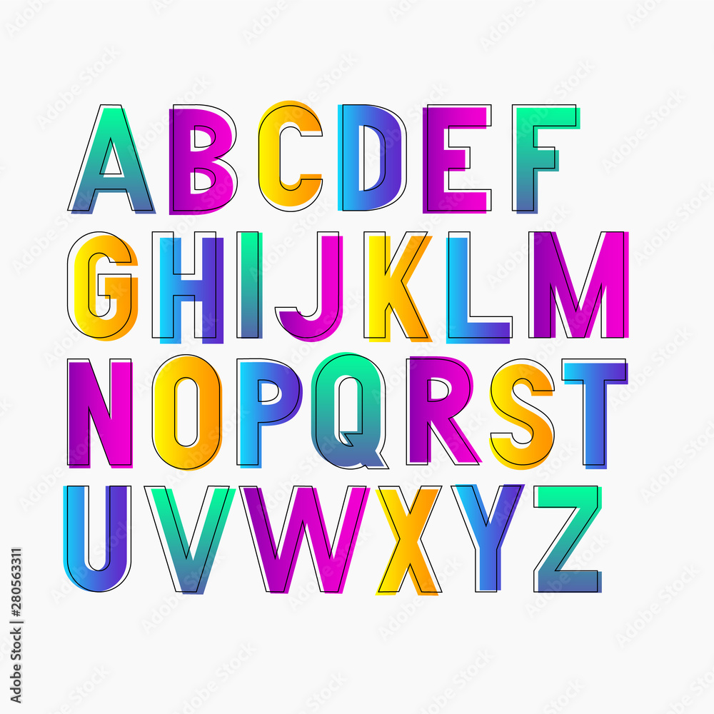 Vector bold bright condensed gradient grotesque font. Uppercase letters only