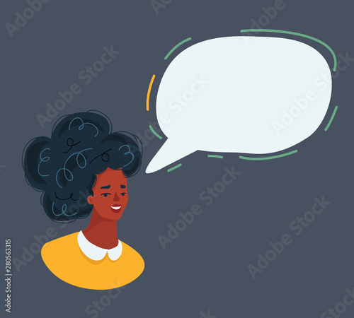 Woman face and speech bubble on dark.