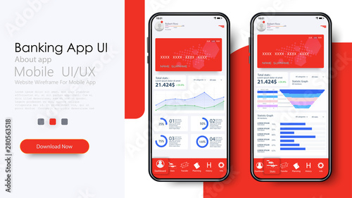 Online Banking Mobile Apps UI, UX, GUI set with wallet, shopping, my Account, fund Transfer,  bill payment, products details. Mobile banking interface vector template. Online payment. E-payment screen