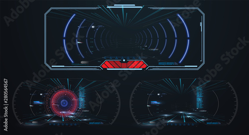 Virtual reality. Futuristic VR Head-up Display Design. Sci-Fi Helmet HUD. Future Technology. Hi tech future design. Vector