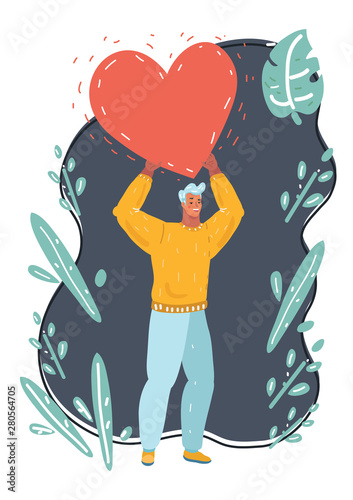 Young man hold a big heart.