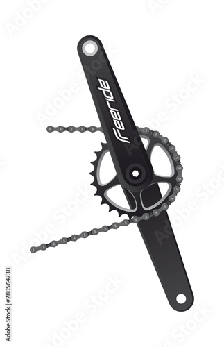 Vector  dark realistic bicycle crank with chain and logo Freeride. Isolated on white background.