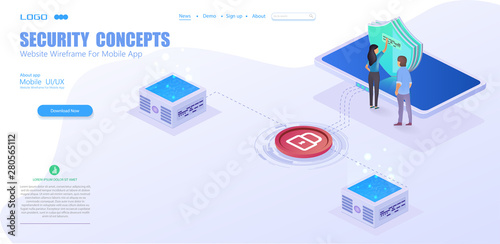 Credit card security isometric vector illustration. Online payment protection system concept with smartphone and wallet. Secure bank transaction with password 