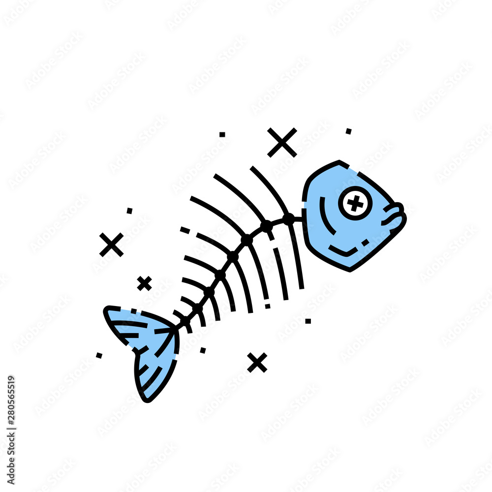 Dead fish head and bones line icon. Cartoon fish skeleton graphic. Vector  illustration. Stock Vector | Adobe Stock