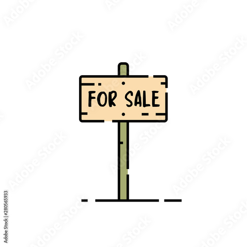 Wooden for sale sign line icon. Vector illustration.
