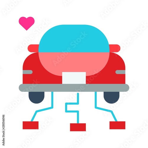Honeymoon car vector, wedding related flat style icon