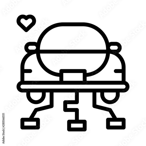 Honeymoon car vector, wedding related line style icon