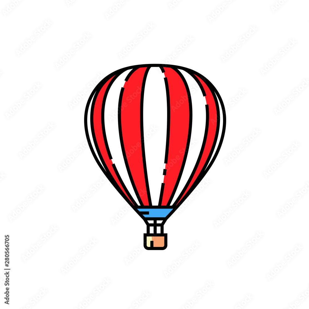 Naklejka premium Striped red and white hot air balloon line icon. Vector illustration.