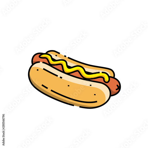 Hot dog line icon. American fast food hotdog symbol. Vector illustration.