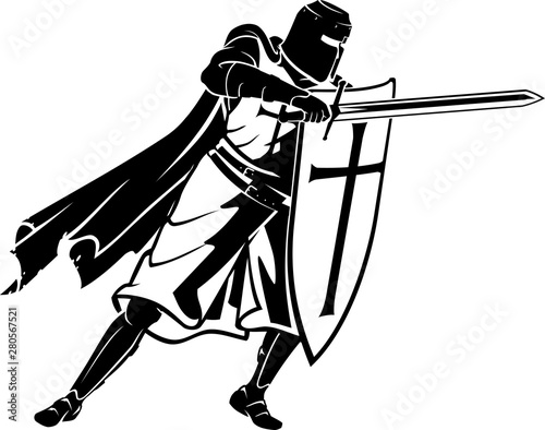 Crusader Medieval Soldier Defending Stance photo