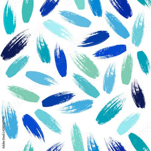 Ink lines hand drawn seamless pattern. Grunge ink brush texture. Blue paint dry brush strokes. Freehand texture drawing.