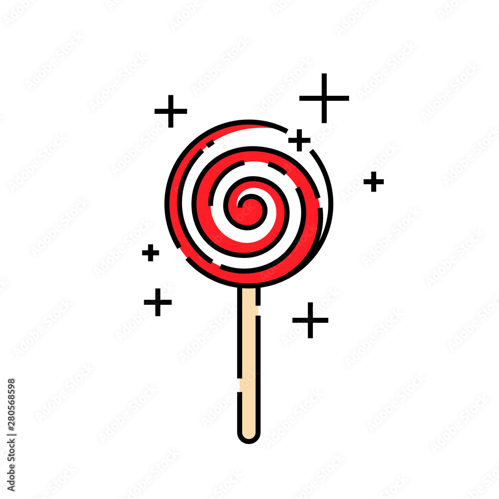 Lollipop line icon. Red and white swirl candy lolly symbol. Vector illustration. Lollipop line icon. Red and white swirl candy lolly symbol. Vector illustration.