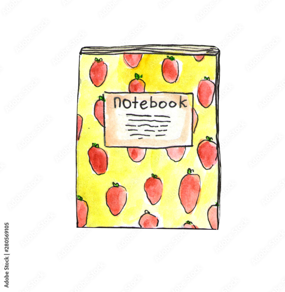 Watercolor notebook illustration. Hand painted item isolated on white background. Back to school design. 
