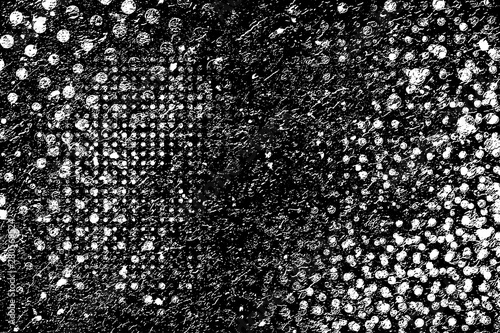Grunge background black and white. Vector city texture dark. Abstract pattern of cracks, dust, dirt. Old worn surface of destruction. Corrosion covered wall.