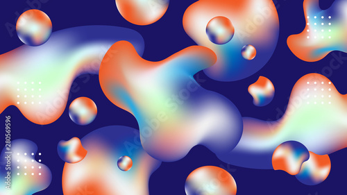 Orange and Blue gradient of abstract liquid or blob background. Fluid composition, Futuristic design.