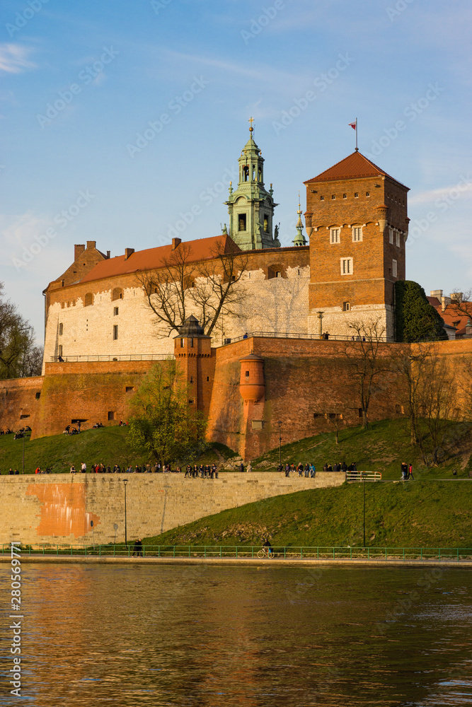 Wawel Castle in Cracow against promenade