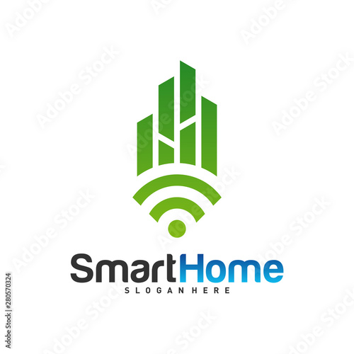 Smart City Tech Logo Vector. City Net Logo Concept Vector. Wifi House Vector Logo