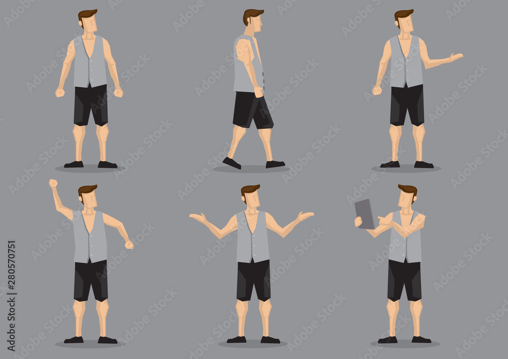 Obraz premium Cartoon Man in Vest Vector Character Illustration