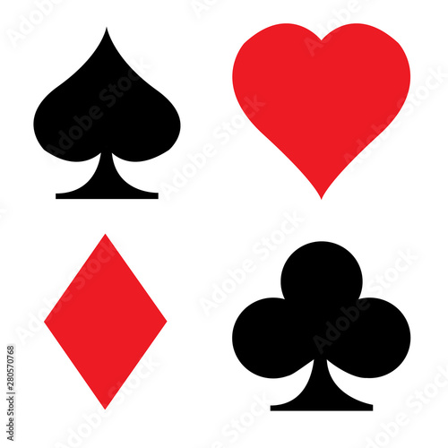 Set of playing card icon on white background. flat style. card suit icon for your web site design, logo, app, UI. poker card suits symbol. Set of playing card suits sign.