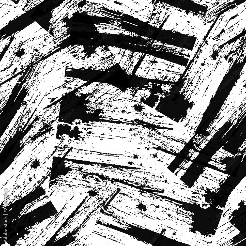Grunge black white vector seamless background.