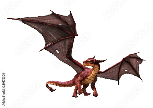 3D Rendering Fairy Tale Dragon on White