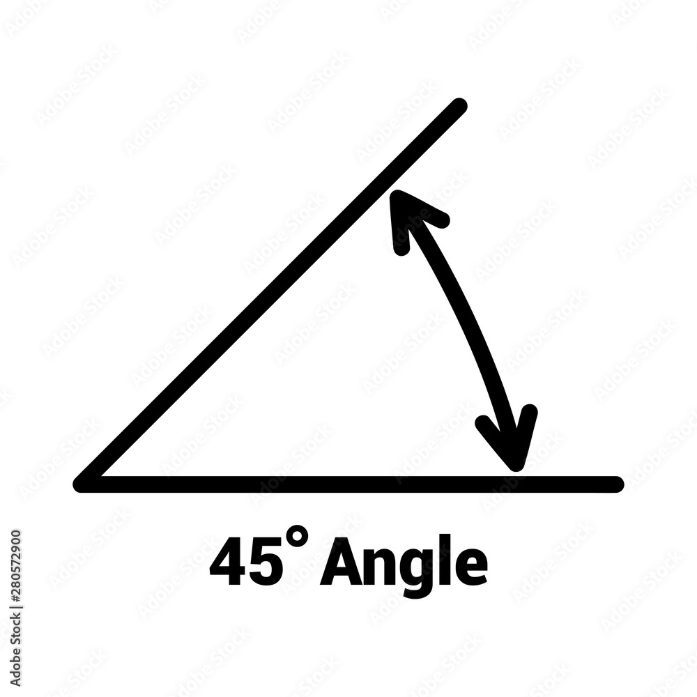 45 degree angle icon, isolated icon with angle symbol and text 45 degree angle icon, isolated icon with angle symbol and text
