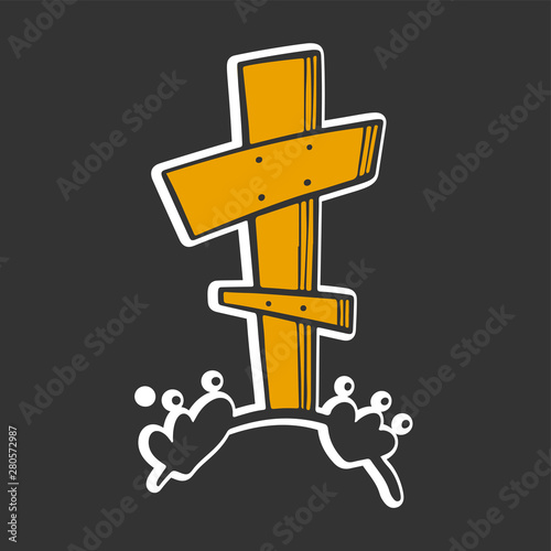 Grave with cross. Vector concept in doodle and sketch style.