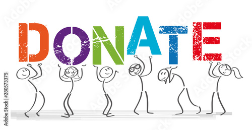 DONATE - People with big colorful letters