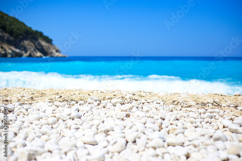 Close-up view of the pebbles on the Myrtos beach  Kefalonia island  Greece