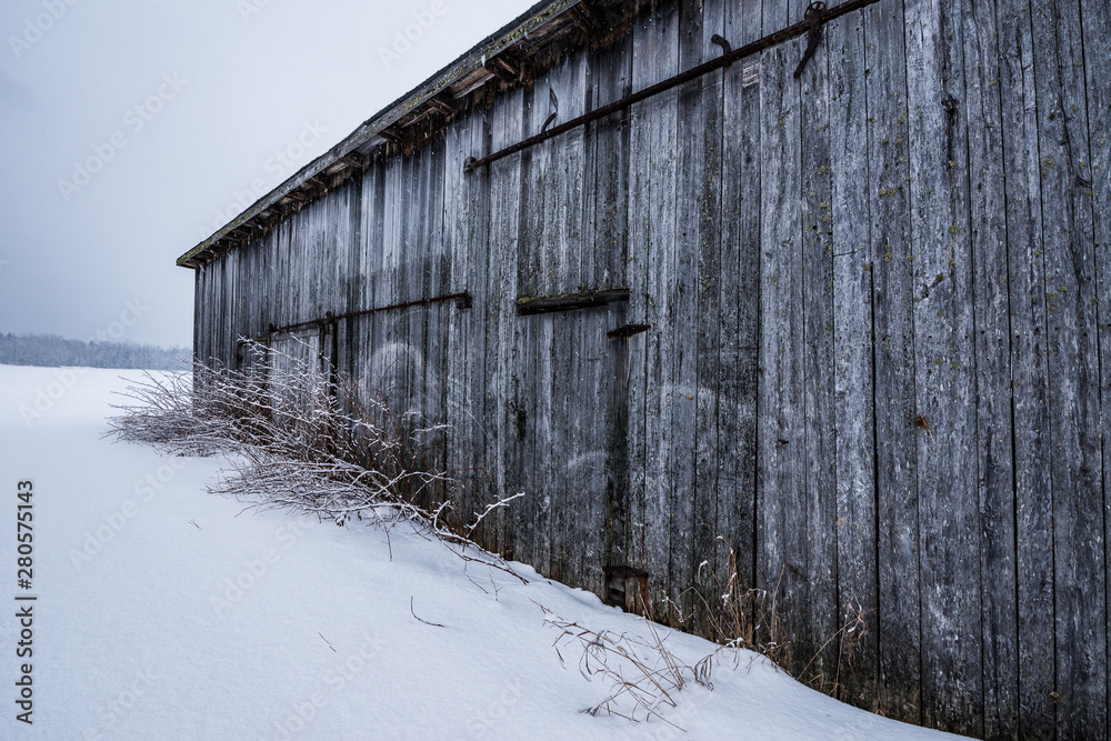 Barn landscape in winter Barn landscape in winter