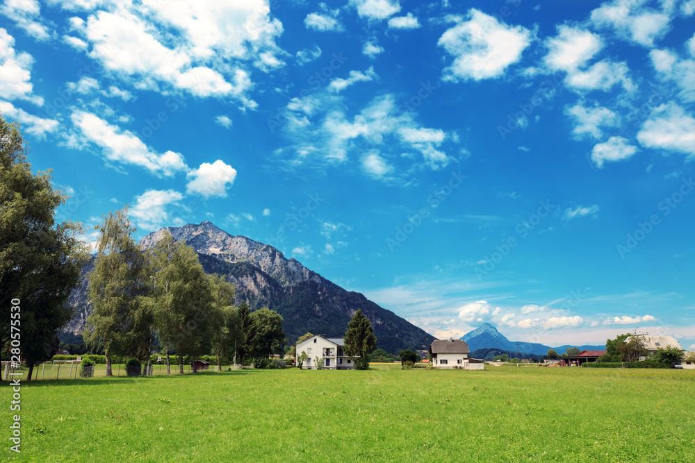 Summer Landscape on green alpine meadows and mountains in Austria