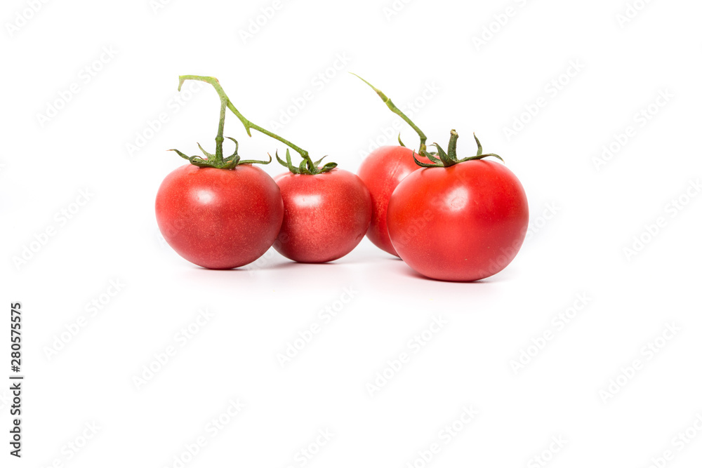 Cherry tomatoes. Three cherry tomatoes isolated on white background Cherry tomatoes. Three cherry tomatoes isolated on white background