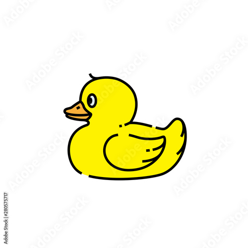 Yellow duck line icon. Rubber duckling toy symbol. Vector illustration.