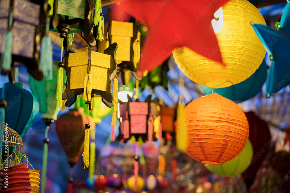 Colorful tradition lantern at china town lantern market in saigon