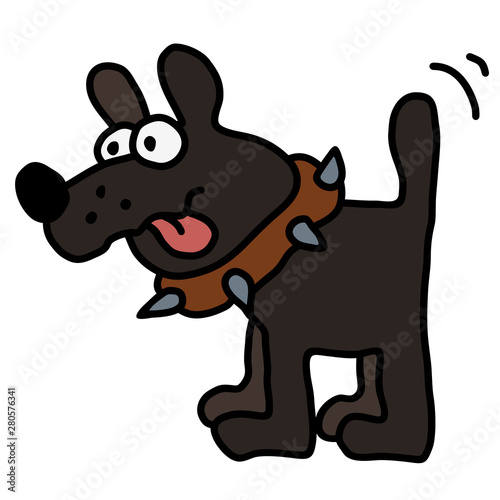 The vectorized hand drawing of a funny black dog