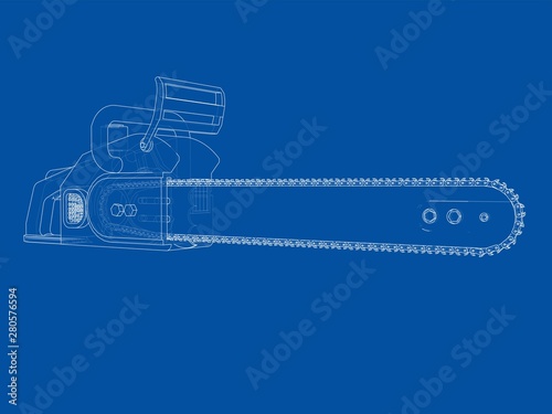 Chain saw. Vector rendering of 3d