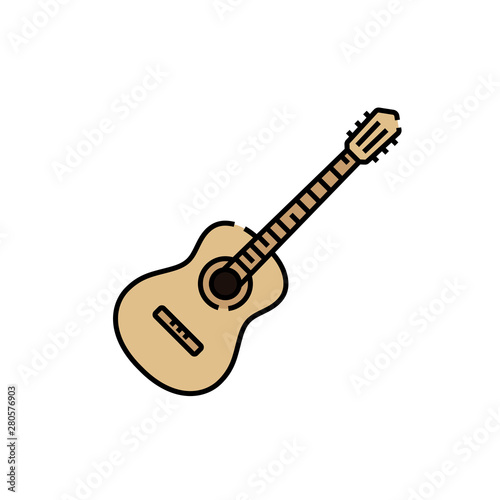 Acoustic guitar line icon. Classical Spanish guitar symbol. Classic stringed instrument sign. Vector illustration.