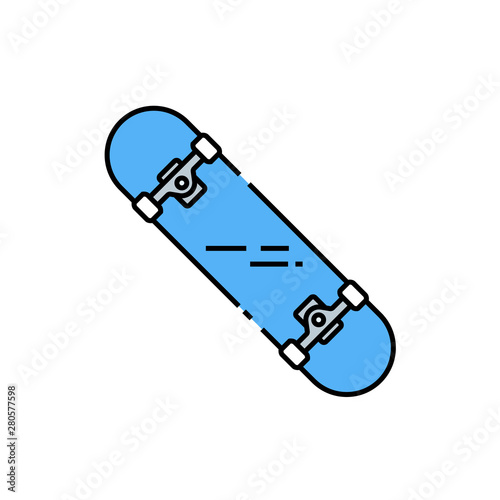 Skateboard line icon. Classic blue deck urban skate board symbol. Vector illustration.