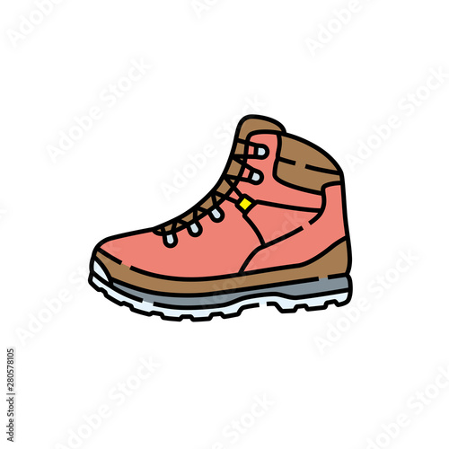Hiking boot line icon. Outdoor leather boots symbol. Adventure shoes sign. Vector illustration.