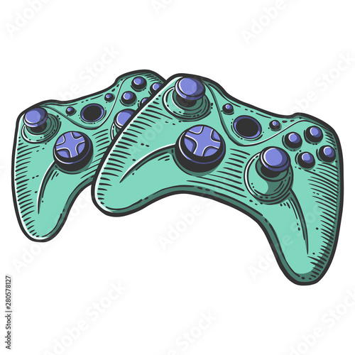 Gamepad. Vector concept in doodle and sketch style. Hand drawn illustration for printing on T-shirts, postcards. photo