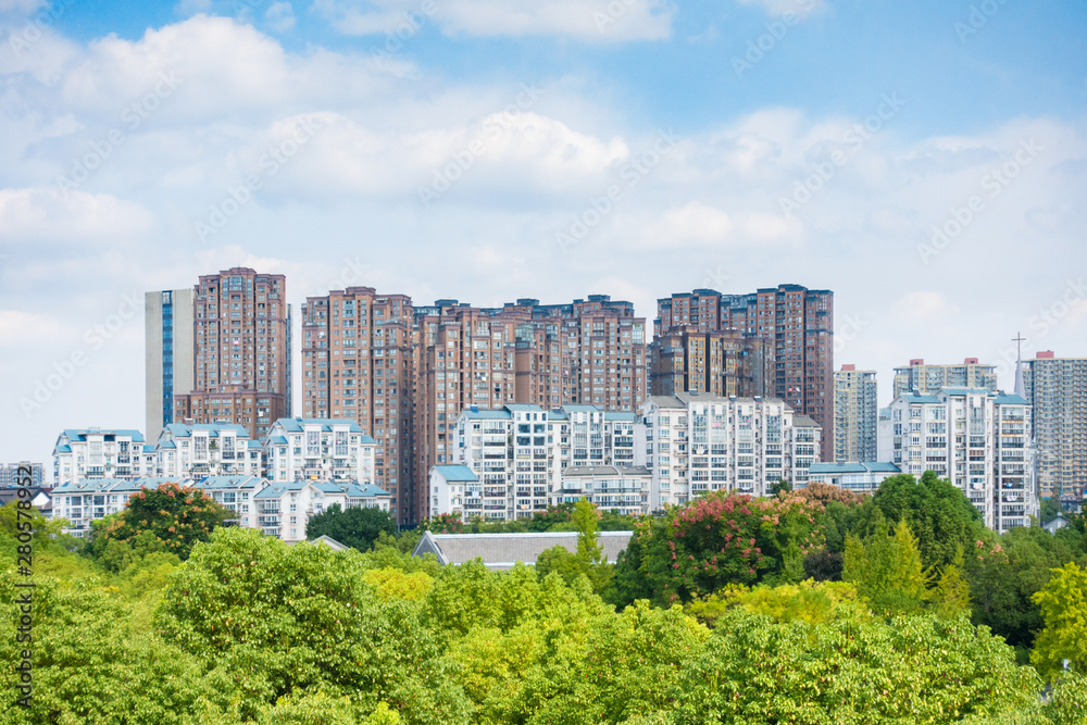 Hangzhou, Zhejiang, China, leisure and high-rise buildings of the public.
