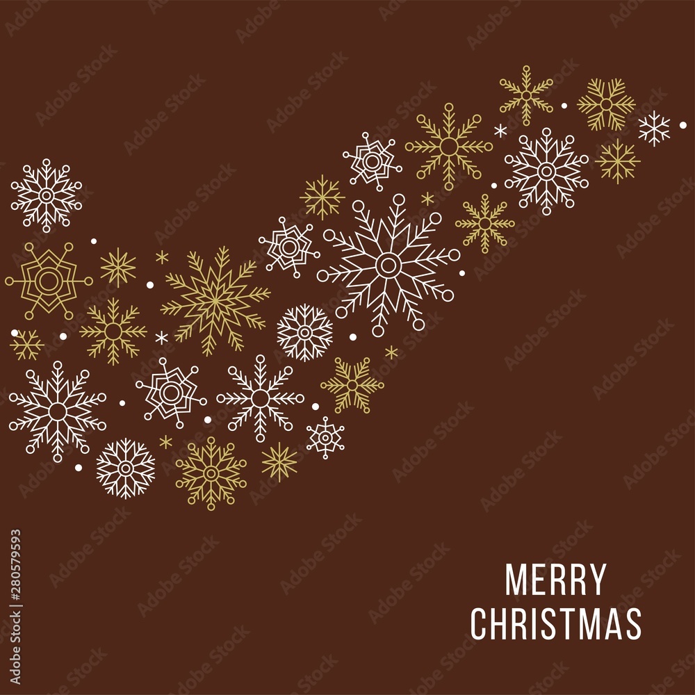 snowflakes arrange as flowing shape illustration and merry Christmas typography, flat design for use as wallpaper or background.editable outline of snowflakes snowflakes arrange as flowing shape illustration and merry Christmas typography, flat design for use as wallpaper or background.editable outline of snowflakes