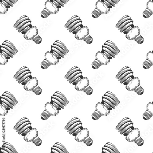 Mercury light bulb. Vector concept in doodle and sketch style. Hand drawn illustration for printing on T-shirts, postcards. Seamless pattern for textile, paper wrap.
