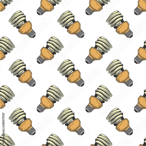 Mercury light bulb. Vector concept in doodle and sketch style. Hand drawn illustration for printing on T-shirts, postcards. Seamless pattern for textile, paper wrap.