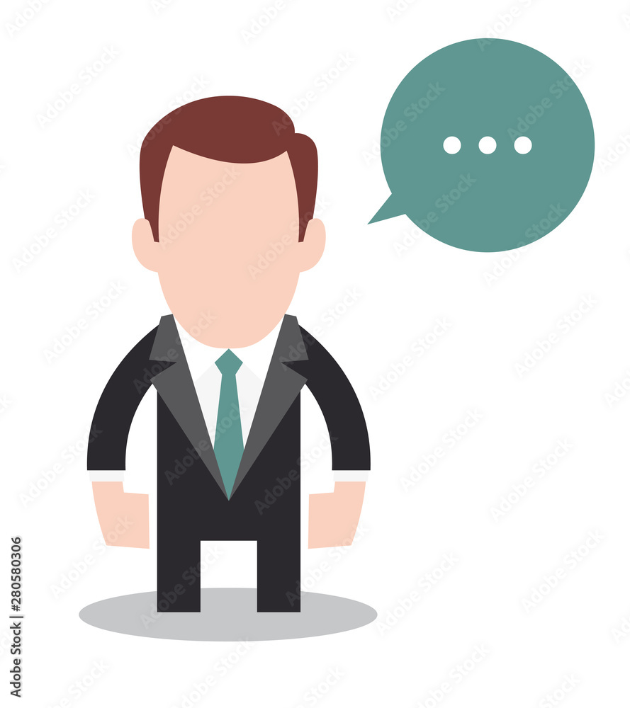 Vector cartoon businessman with speech bubble. Avatar character vector illustration design. Isolated on white background. Vector cartoon businessman with speech bubble. Avatar character vector illustration design. Isolated on white background.