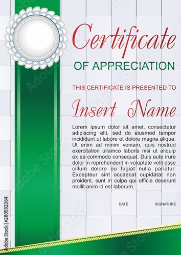 Vector template certificate of appreciation  with colorful stripy pattern and place for text. Design usable for diploma for best student, invitation, gift voucher, coupon, official or different awards